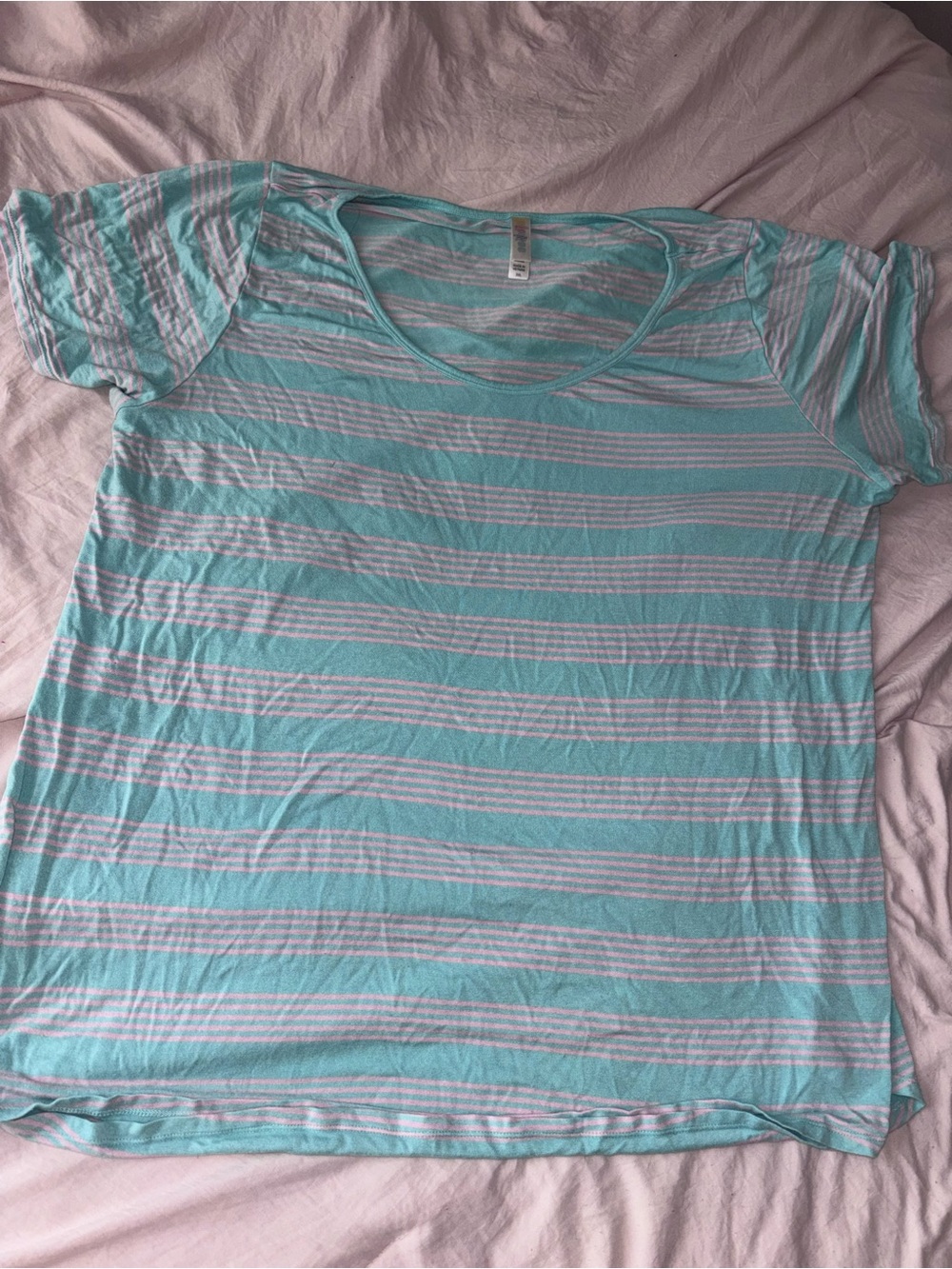 LuLaRoe Mint & White Striped Short Sleeve Tee